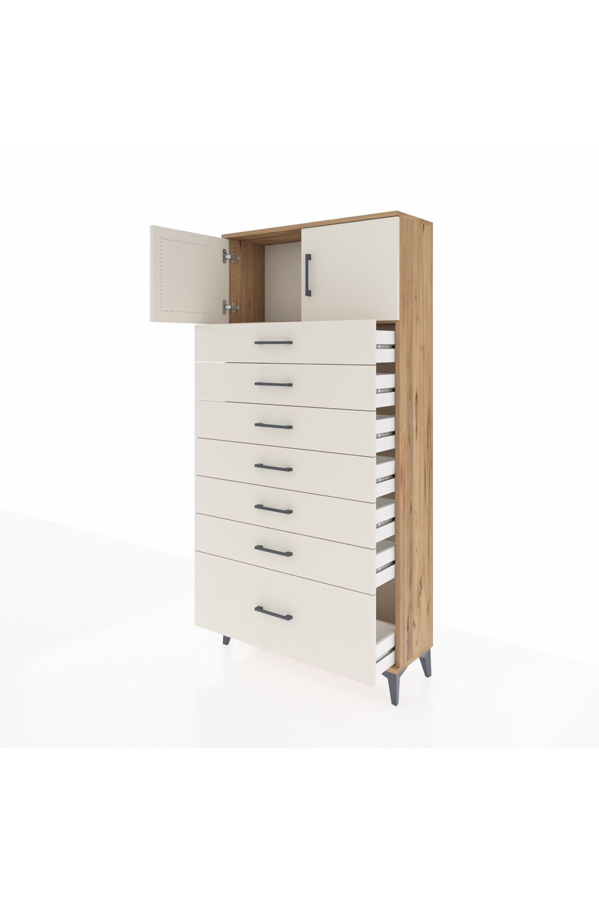 Arges Dolap Tek Raflı 7 Çekmeceli 2 Kapaklı 88x30x182 - S24M010V7A