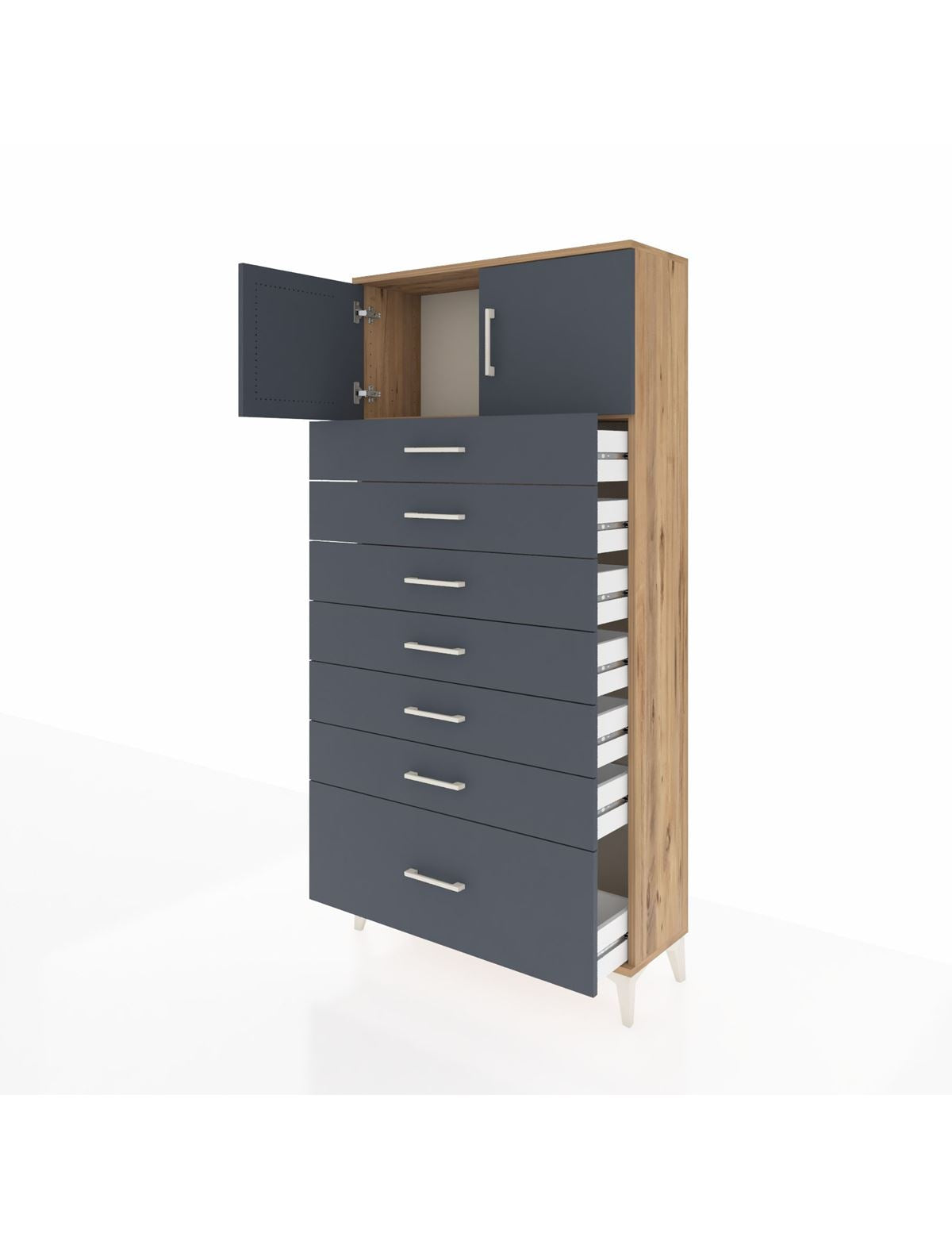 Arges Dolap Tek Raflı 7 Çekmeceli 2 Kapaklı 88x30x182 - S24M010V8A