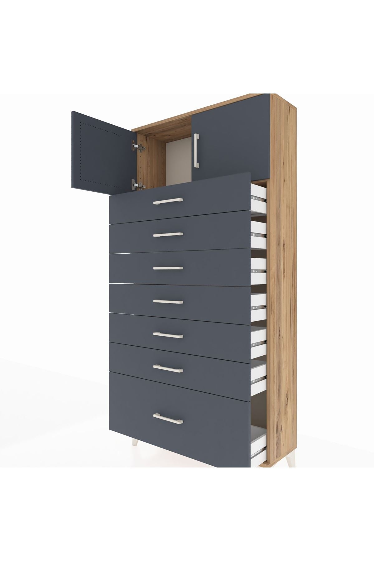 Arges Dolap Tek Raflı 7 Çekmeceli 2 Kapaklı 88x30x182 - S24M010V8A