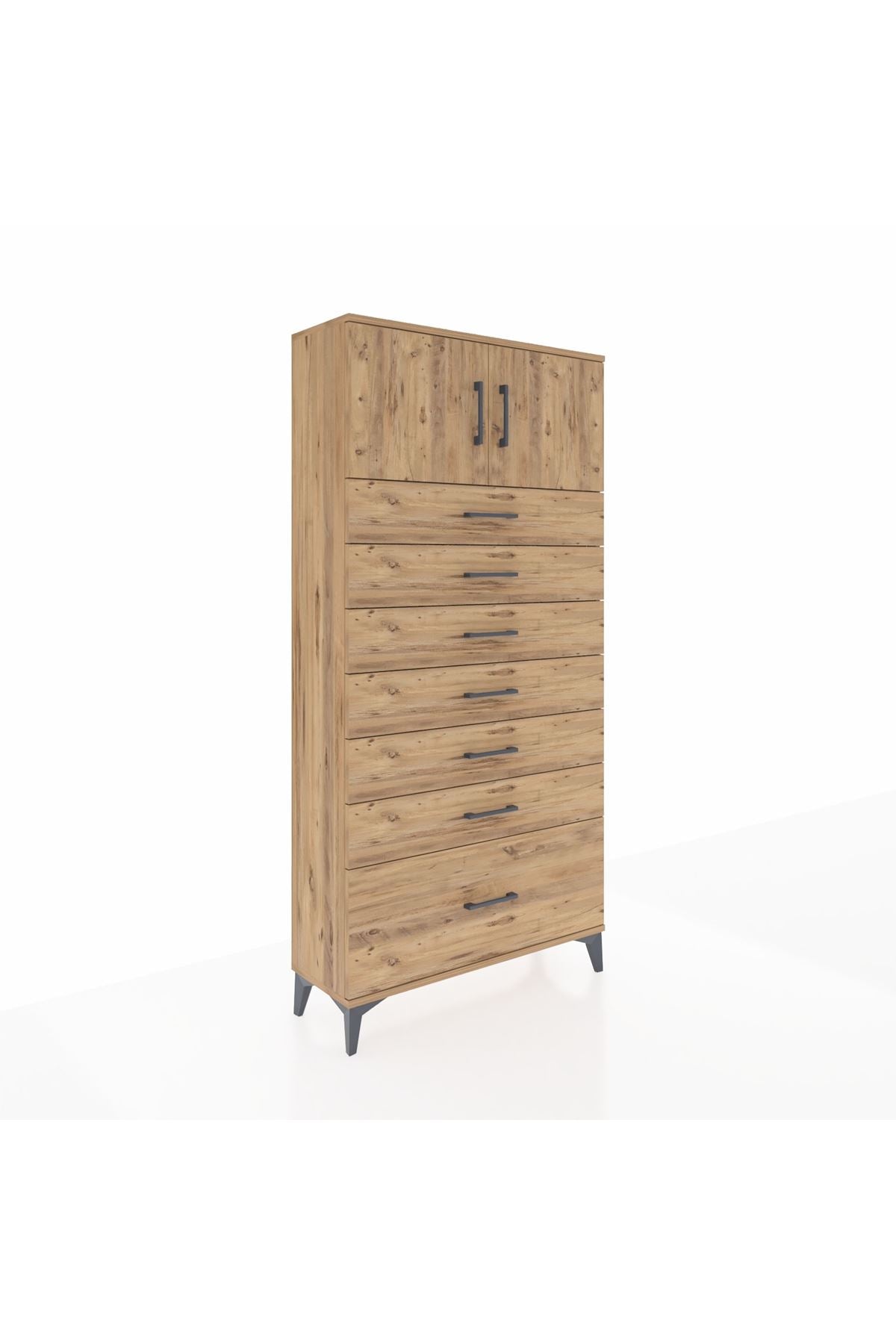 Arges Dolap Tek Raflı 7 Çekmeceli 2 Kapaklı 88x30x182 - S24M010V9A