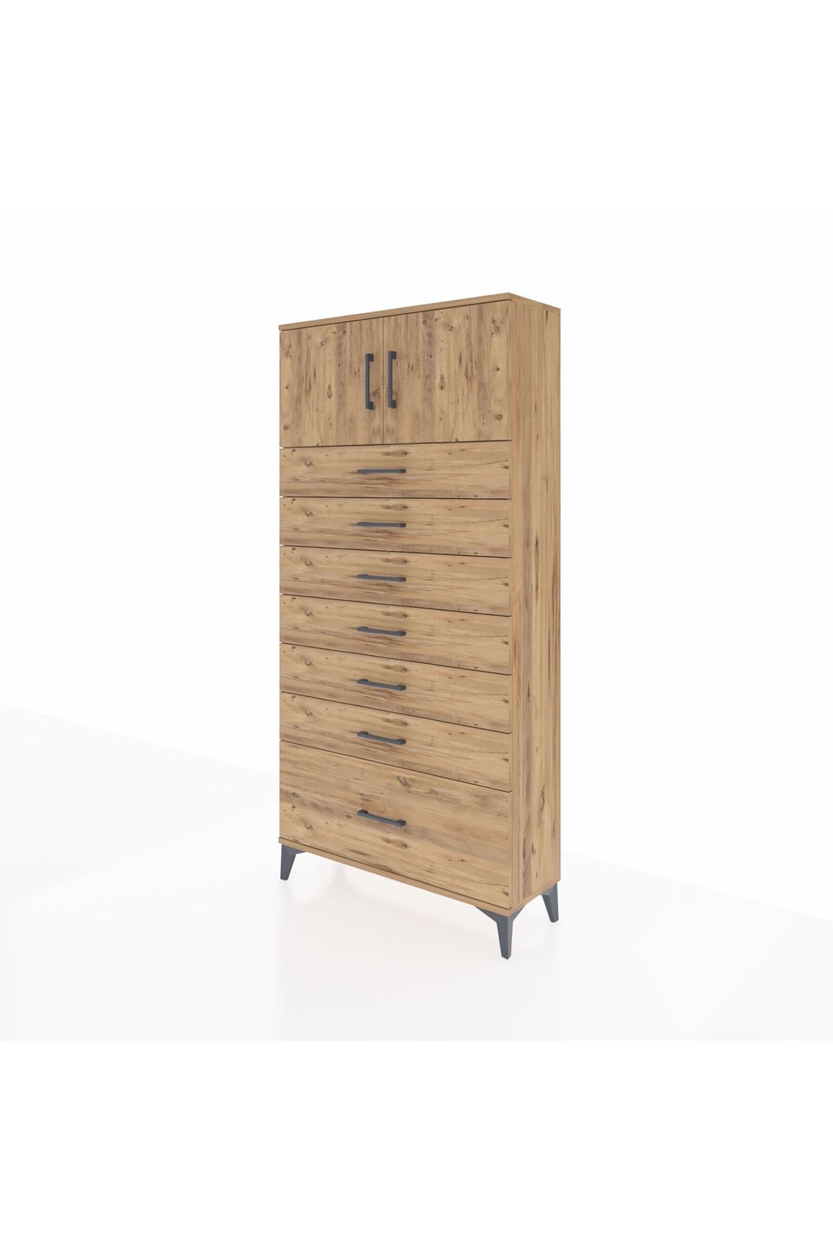 Arges Dolap Tek Raflı 7 Çekmeceli 2 Kapaklı 88x30x182 - S24M010V9A