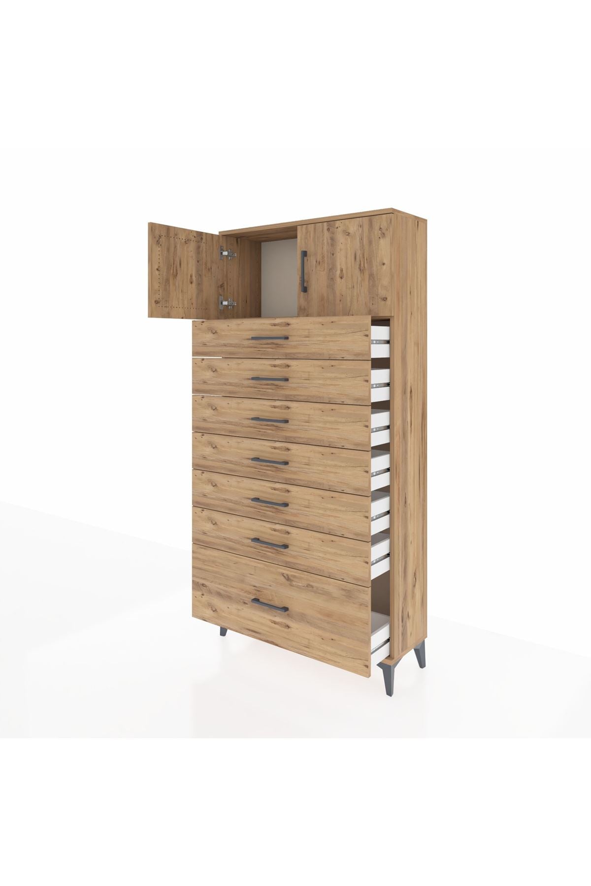 Arges Dolap Tek Raflı 7 Çekmeceli 2 Kapaklı 88x30x182 - S24M010V9A