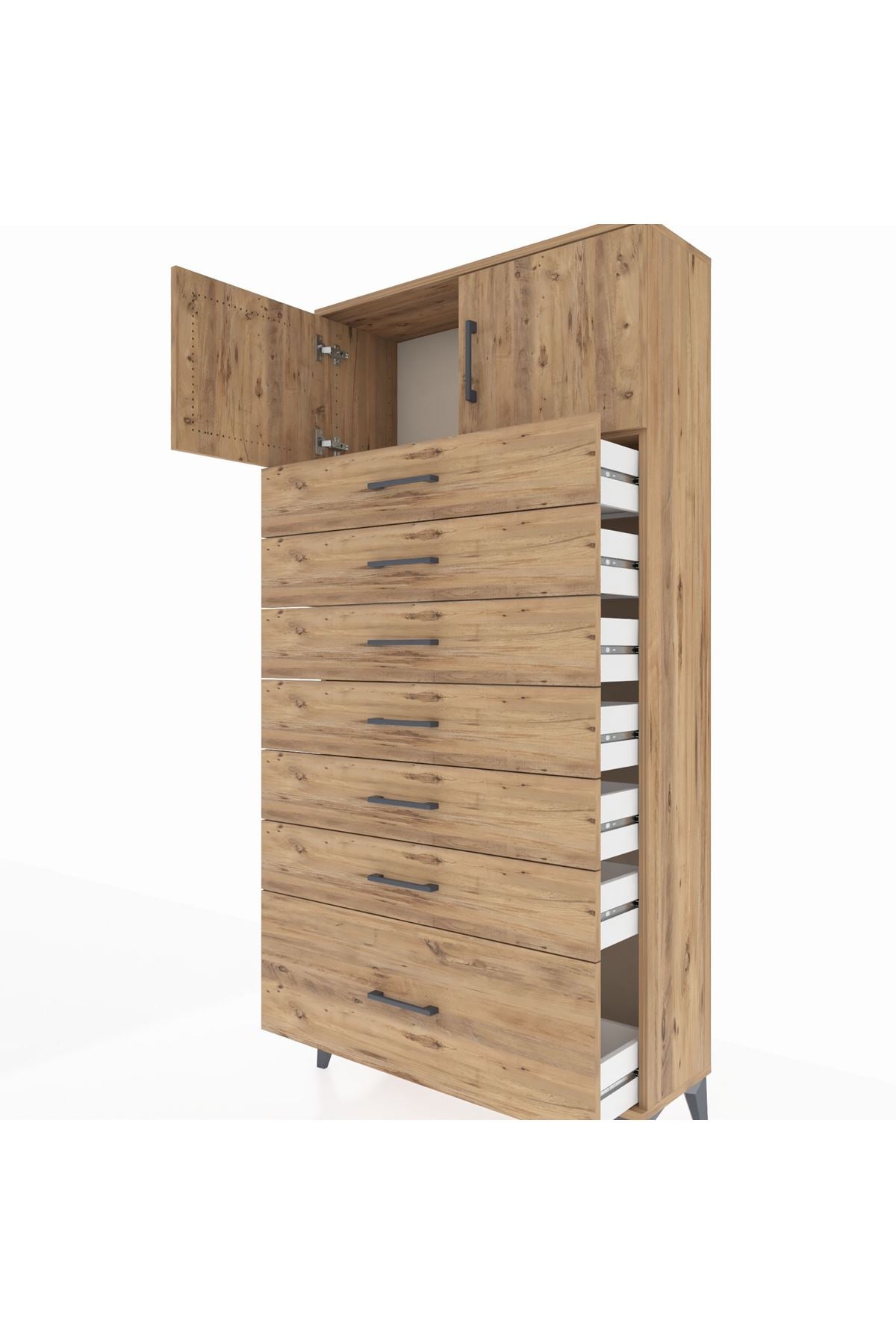 Arges Dolap Tek Raflı 7 Çekmeceli 2 Kapaklı 88x30x182 - S24M010V9A