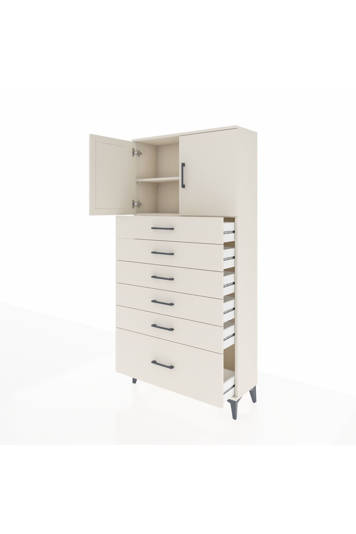 Arges Dolap 2 Raflı 6 Çekmeceli 2 Kapaklı 88x30x182 - S24M011V1A