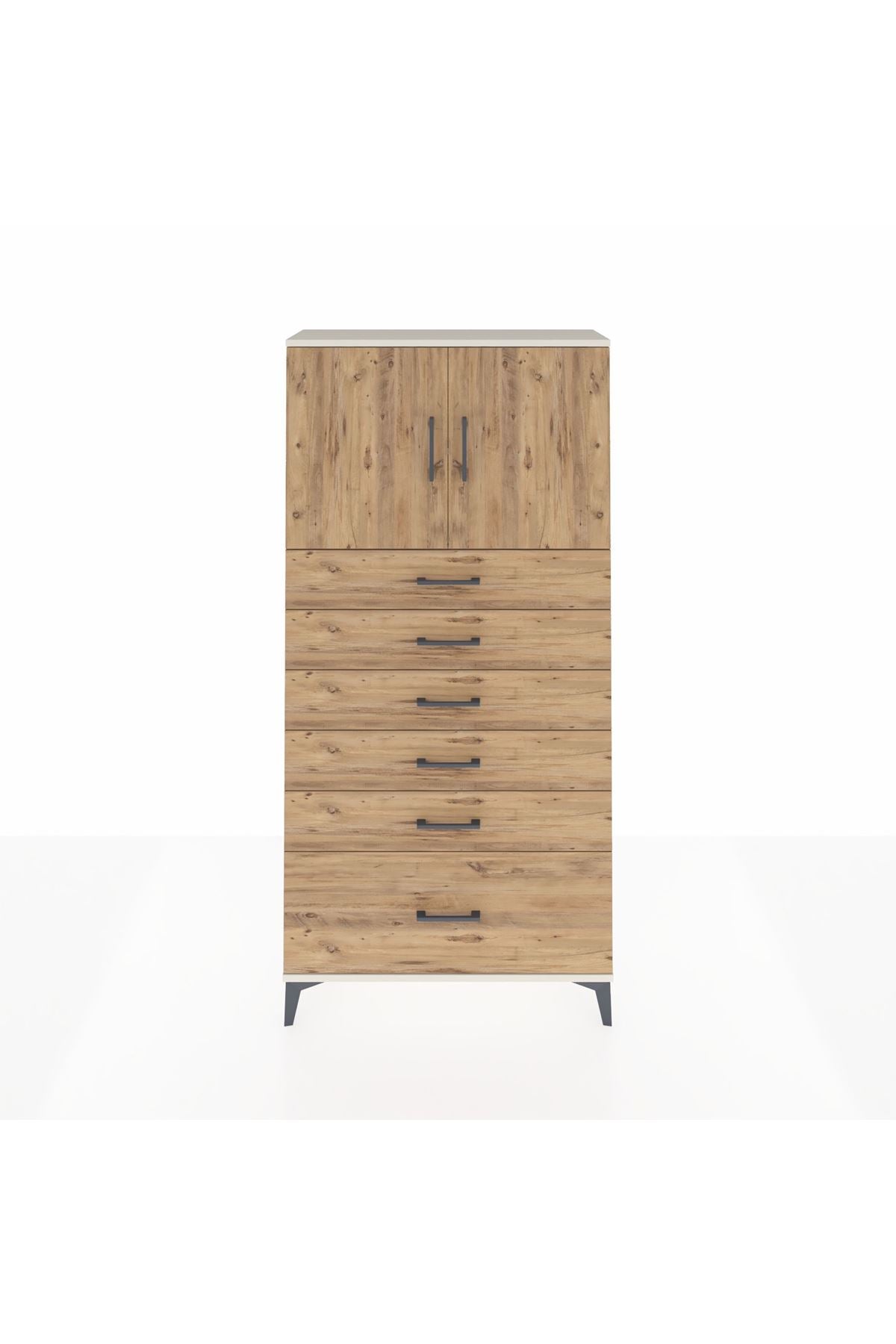 Arges Dolap 2 Raflı 6 Çekmeceli 2 Kapaklı 88x30x182 - S24M011V3A