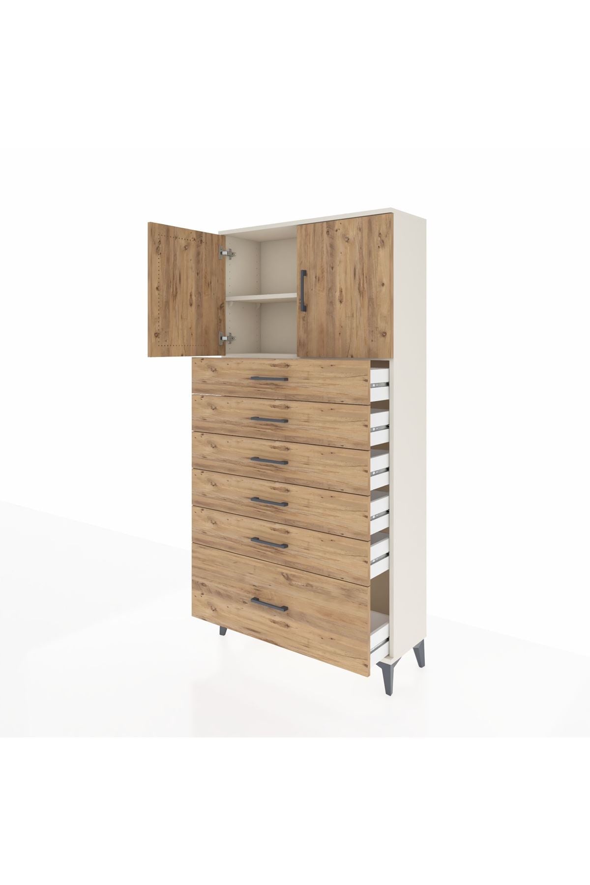 Arges Dolap 2 Raflı 6 Çekmeceli 2 Kapaklı 88x30x182 - S24M011V3A
