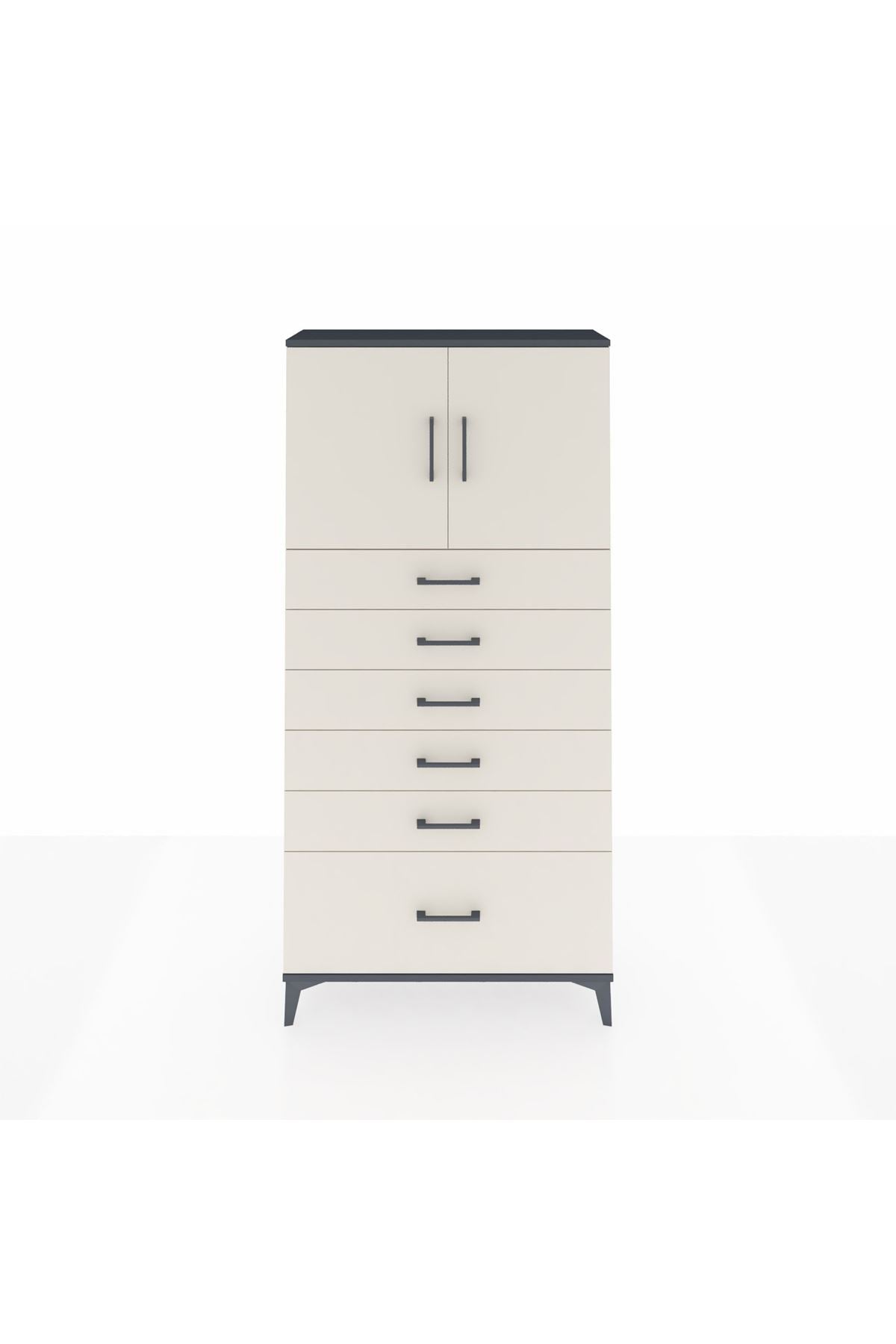 Arges Dolap 2 Raflı 6 Çekmeceli 2 Kapaklı 88x30x182 - S24M011V4A