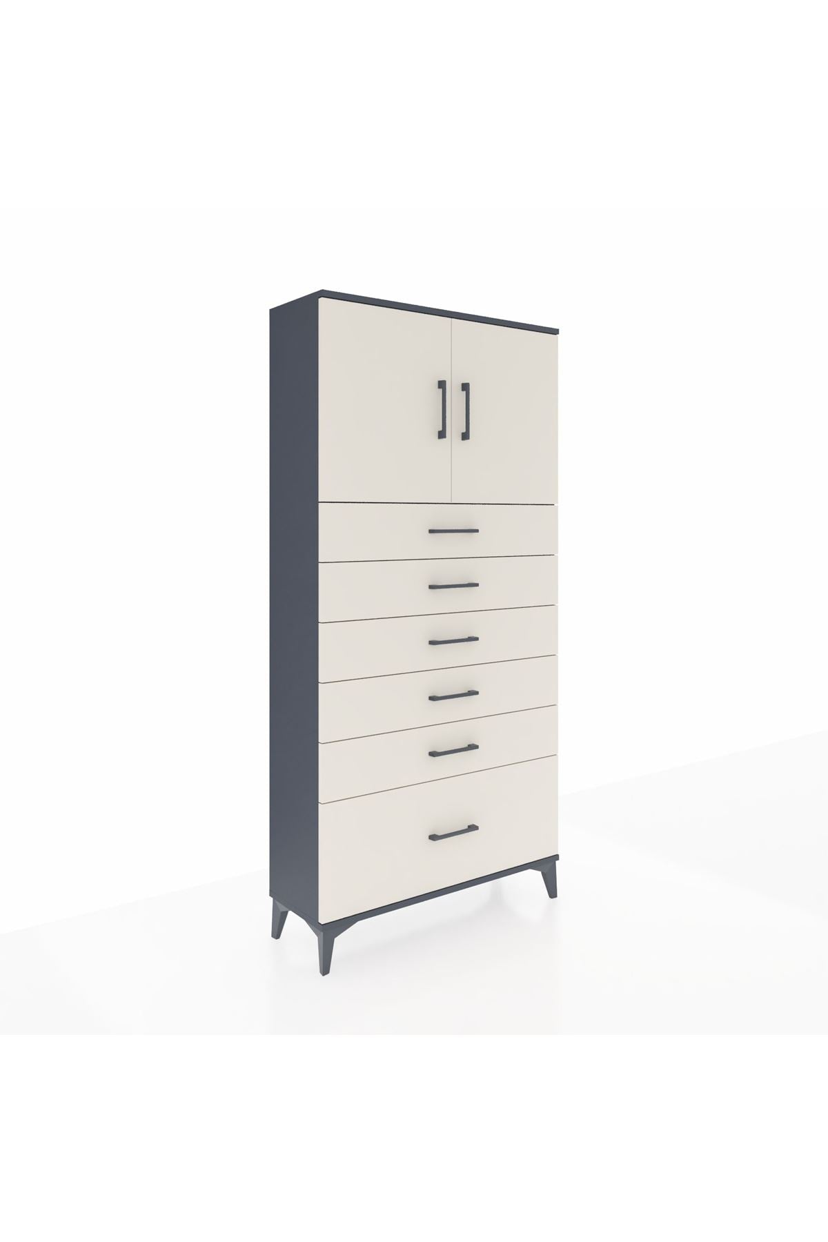 Arges Dolap 2 Raflı 6 Çekmeceli 2 Kapaklı 88x30x182 - S24M011V4A