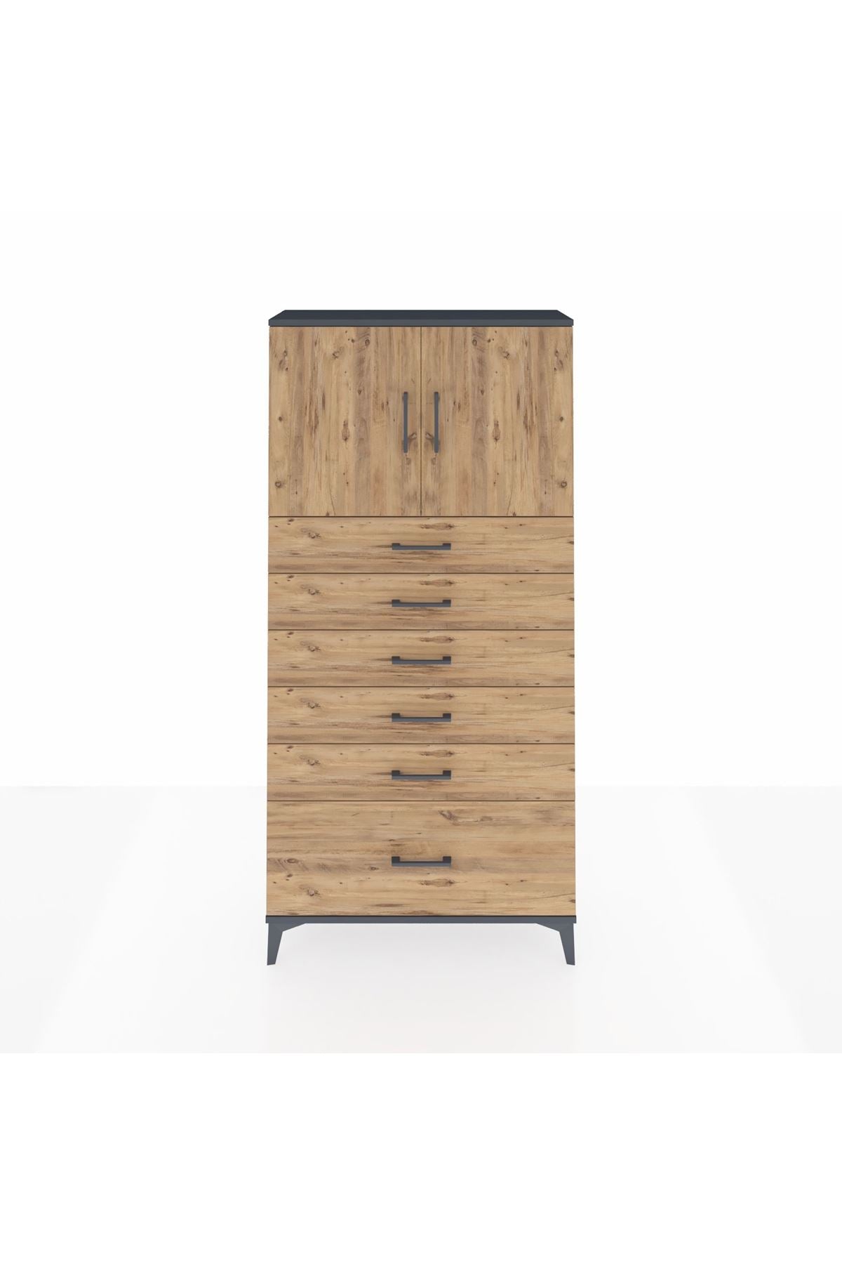 Arges Dolap 2 Raflı 6 Çekmeceli 2 Kapaklı 88x30x182 - S24M011V6A