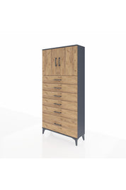 Arges Dolap 2 Raflı 6 Çekmeceli 2 Kapaklı 88x30x182 - S24M011V6A