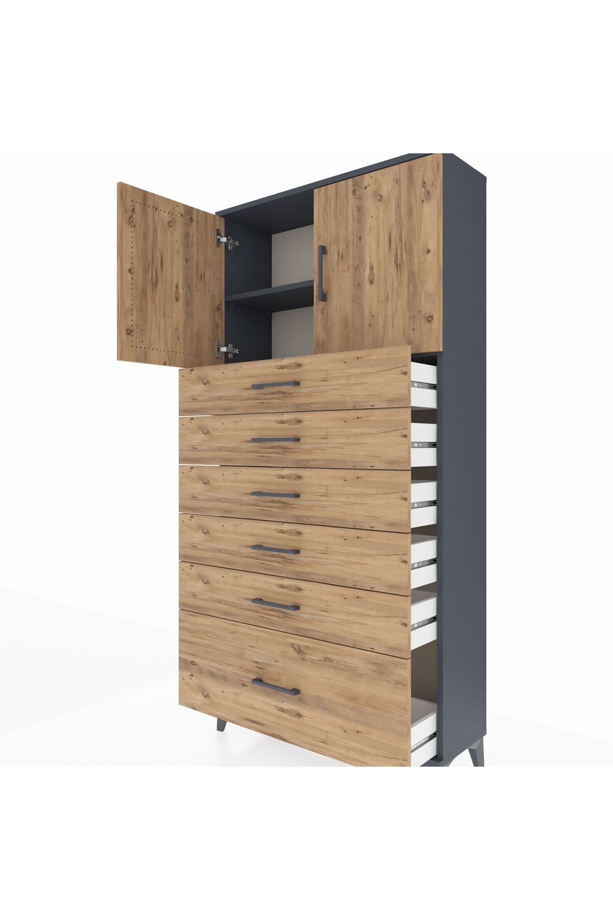 Arges Dolap 2 Raflı 6 Çekmeceli 2 Kapaklı 88x30x182 - S24M011V6A