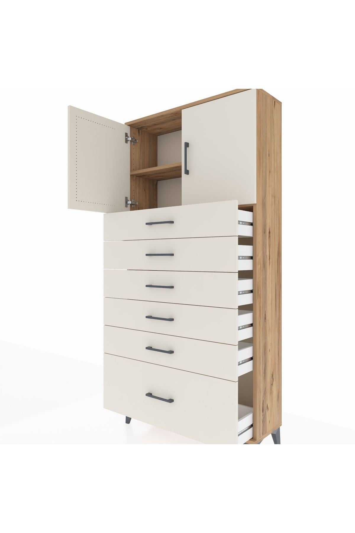 Arges Dolap 2 Raflı 6 Çekmeceli 2 Kapaklı 88x30x182 - S24M011V7A