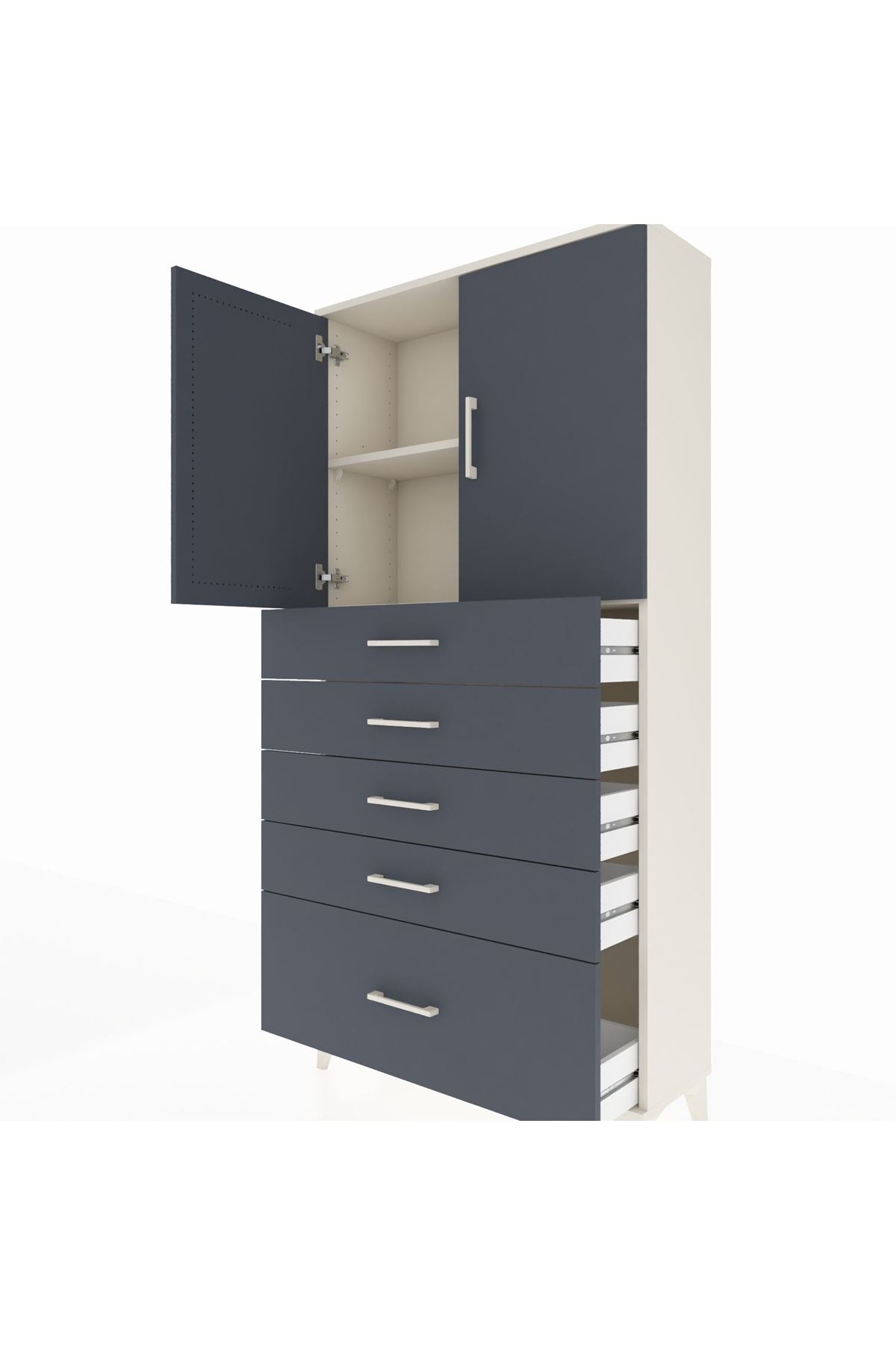 Arges Dolap 2 Raflı 5 Çekmeceli 2 Kapaklı 88x30x182 - S24M012V2A