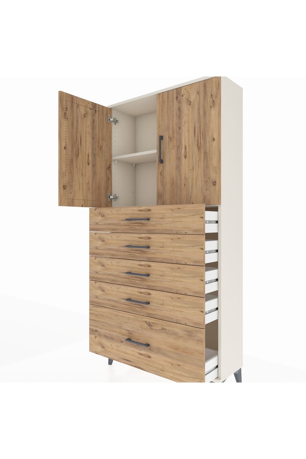 Arges Dolap 2 Raflı 5 Çekmeceli 2 Kapaklı 88x30x182 - S24M012V3A