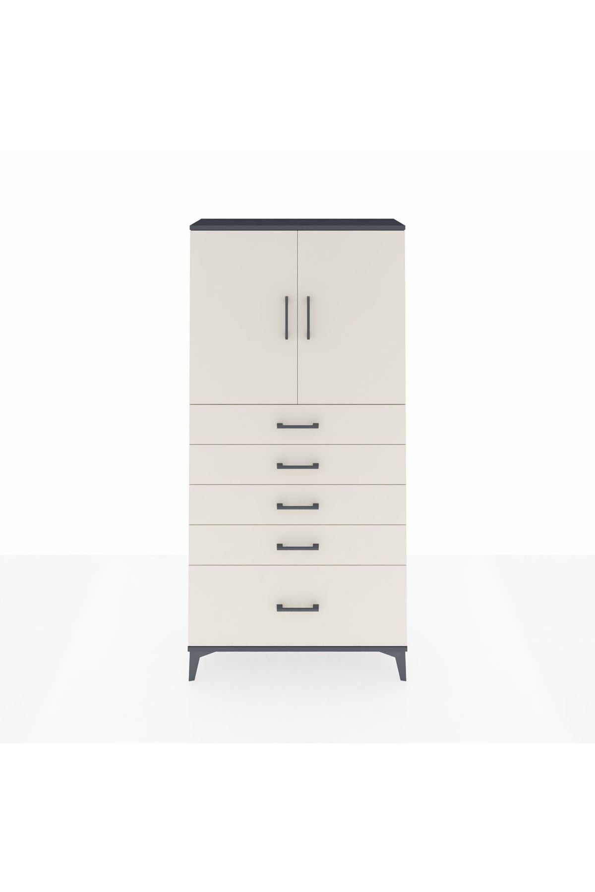 Arges Dolap 2 Raflı 5 Çekmeceli 2 Kapaklı 88x30x182 - S24M012V4A