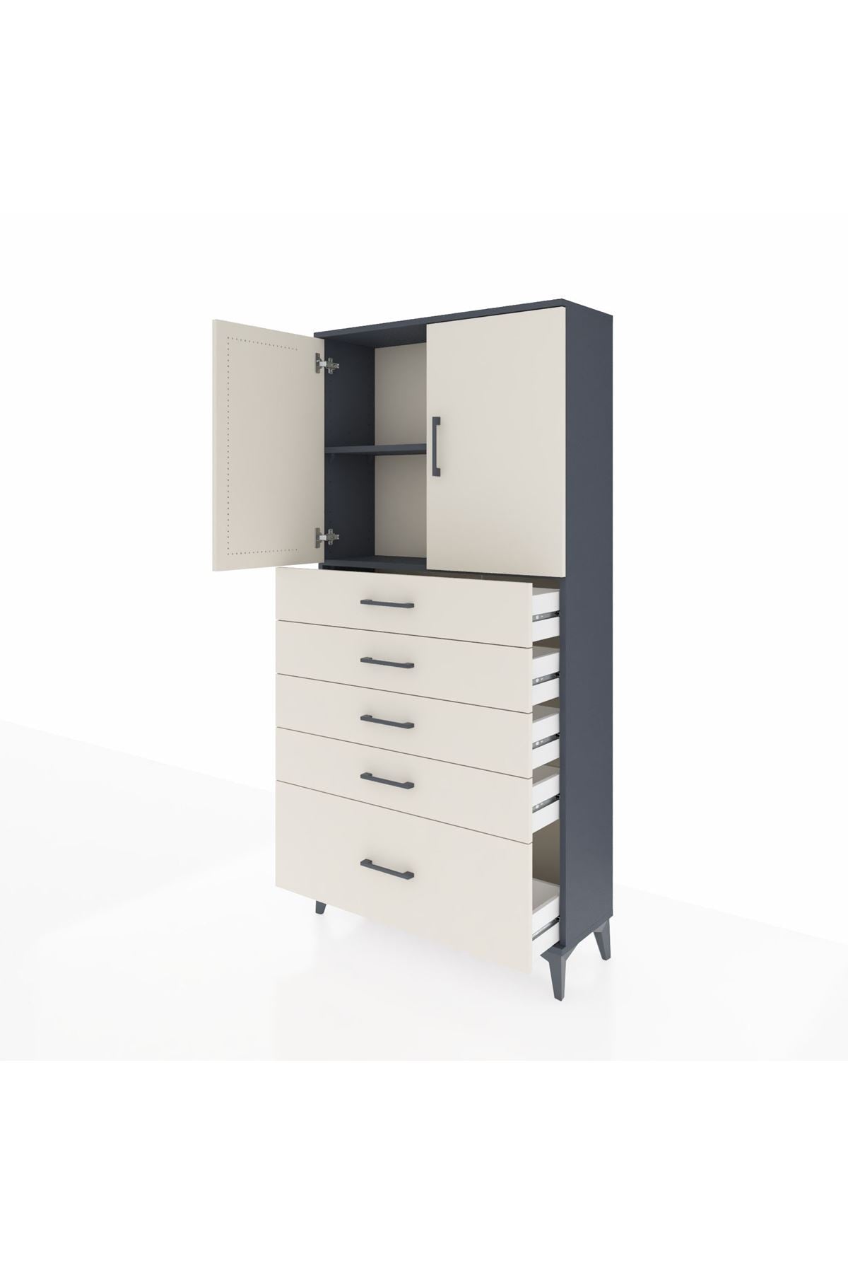 Arges Dolap 2 Raflı 5 Çekmeceli 2 Kapaklı 88x30x182 - S24M012V4A
