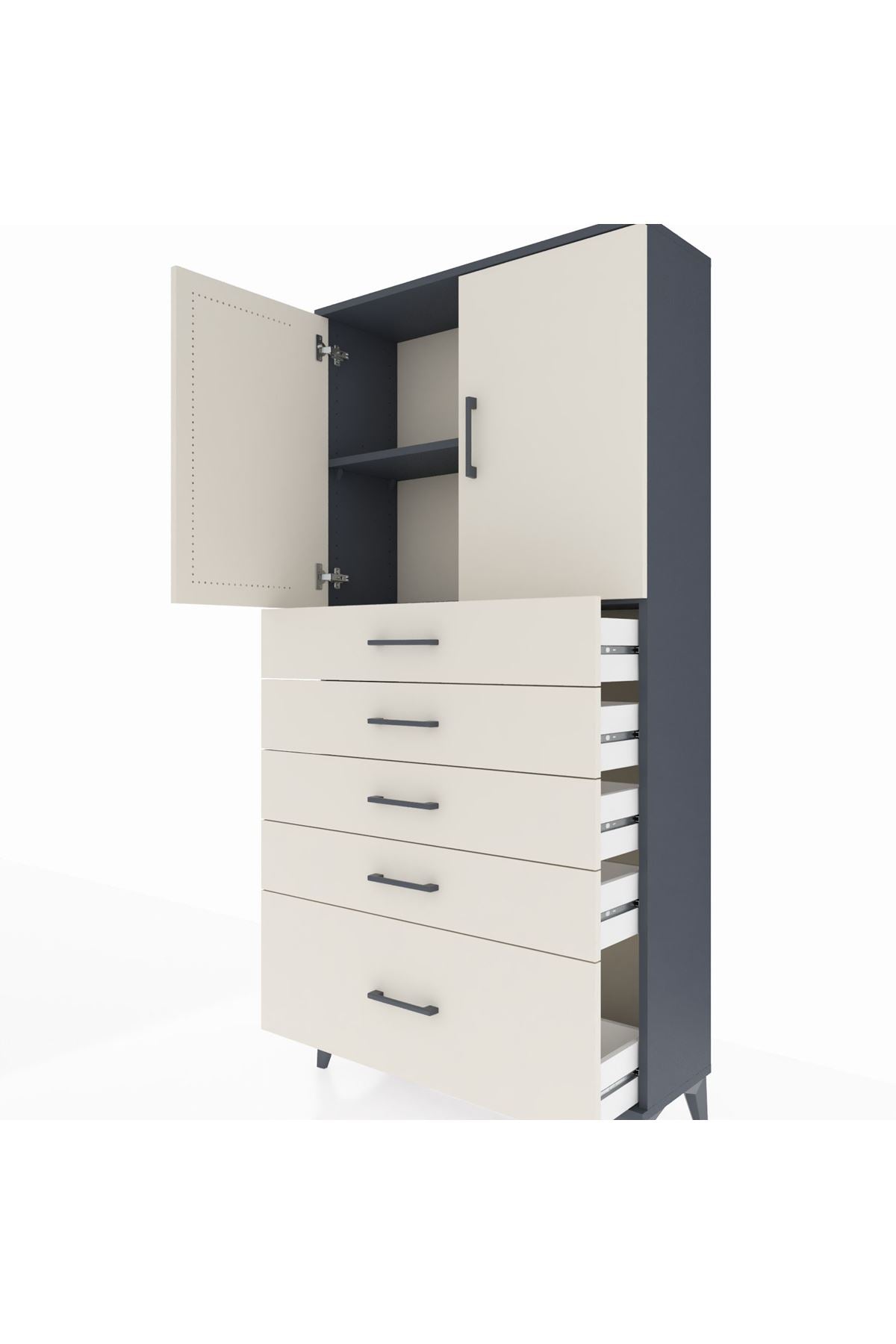 Arges Dolap 2 Raflı 5 Çekmeceli 2 Kapaklı 88x30x182 - S24M012V4A