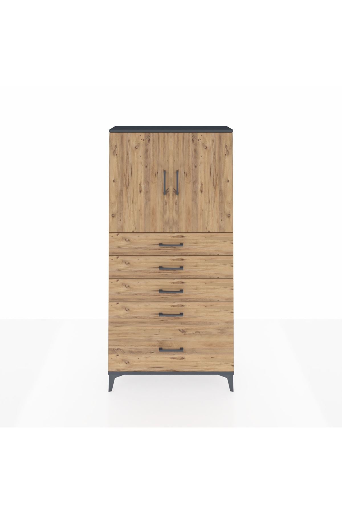 Arges Dolap 2 Raflı 5 Çekmeceli 2 Kapaklı 88x30x182 - S24M012V6A