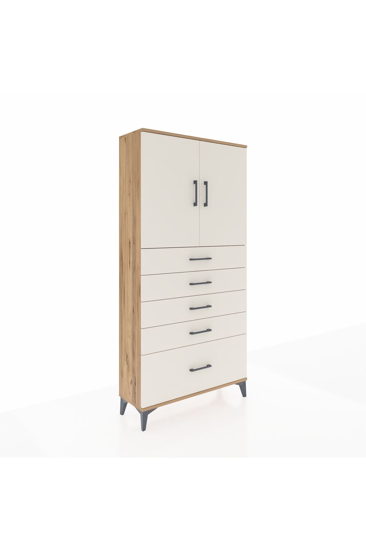 Arges Dolap 2 Raflı 5 Çekmeceli 2 Kapaklı 88x30x182 - S24M012V7A
