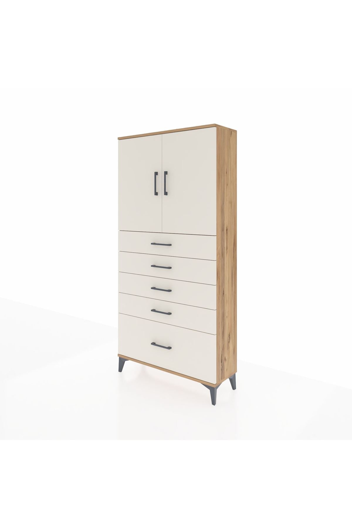 Arges Dolap 2 Raflı 5 Çekmeceli 2 Kapaklı 88x30x182 - S24M012V7A