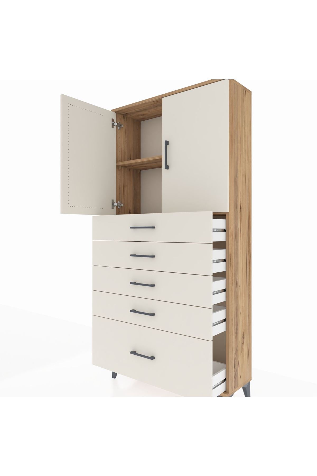 Arges Dolap 2 Raflı 5 Çekmeceli 2 Kapaklı 88x30x182 - S24M012V7A