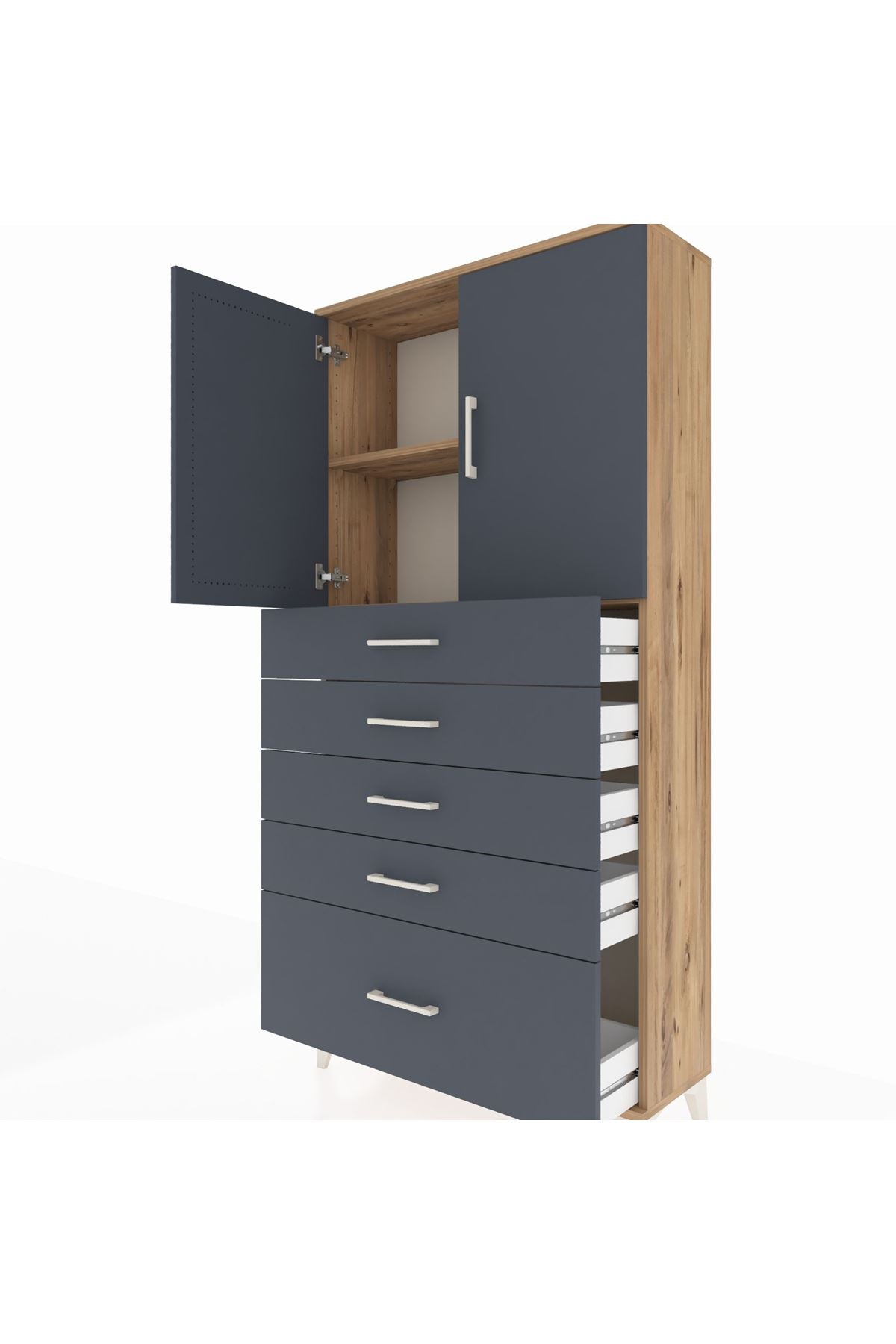 Arges Dolap 2 Raflı 5 Çekmeceli 2 Kapaklı 88x30x182 - S24M012V8A