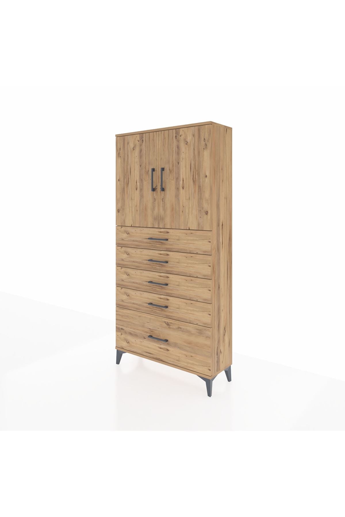 Arges Dolap 2 Raflı 5 Çekmeceli 2 Kapaklı 88x30x182 - S24M012V9A