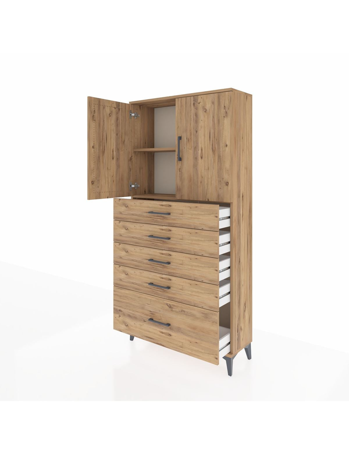 Arges Dolap 2 Raflı 5 Çekmeceli 2 Kapaklı 88x30x182 - S24M012V9A