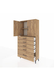 Arges Dolap 2 Raflı 5 Çekmeceli 2 Kapaklı 88x30x182 - S24M012V9A