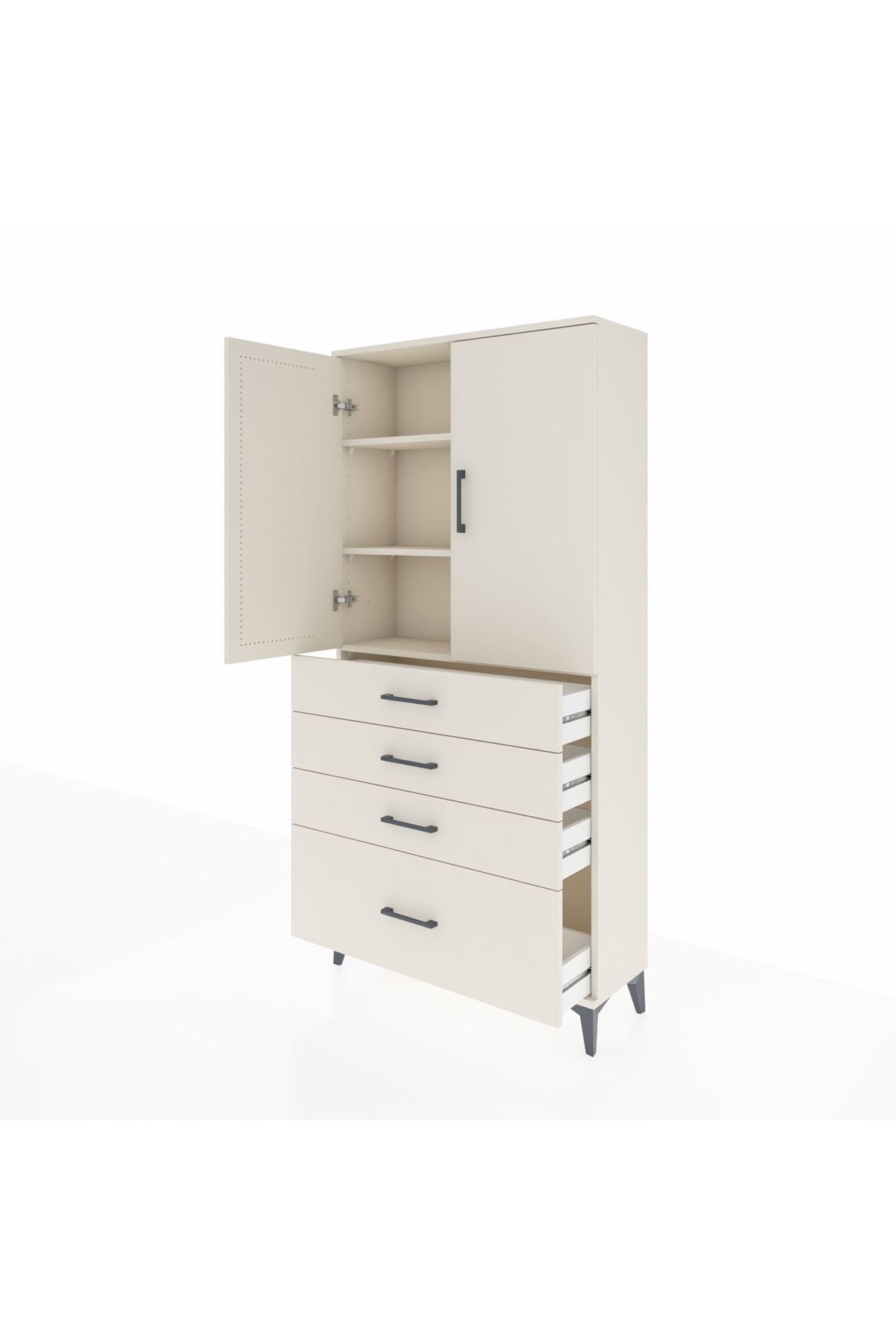 Arges Dolap 3 Raflı 4 Çekmeceli 2 Kapaklı 88x30x182 - S24M013V1A