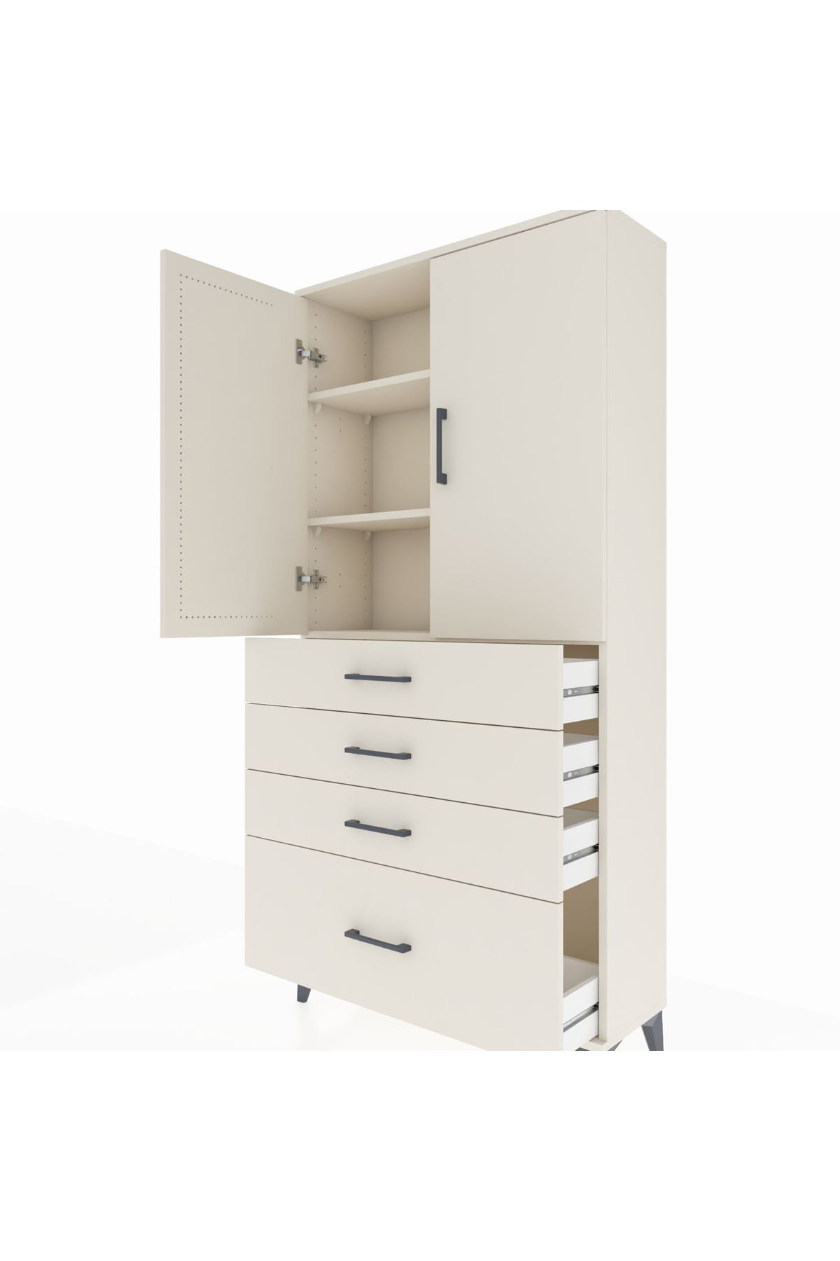Arges Dolap 3 Raflı 4 Çekmeceli 2 Kapaklı 88x30x182 - S24M013V1A