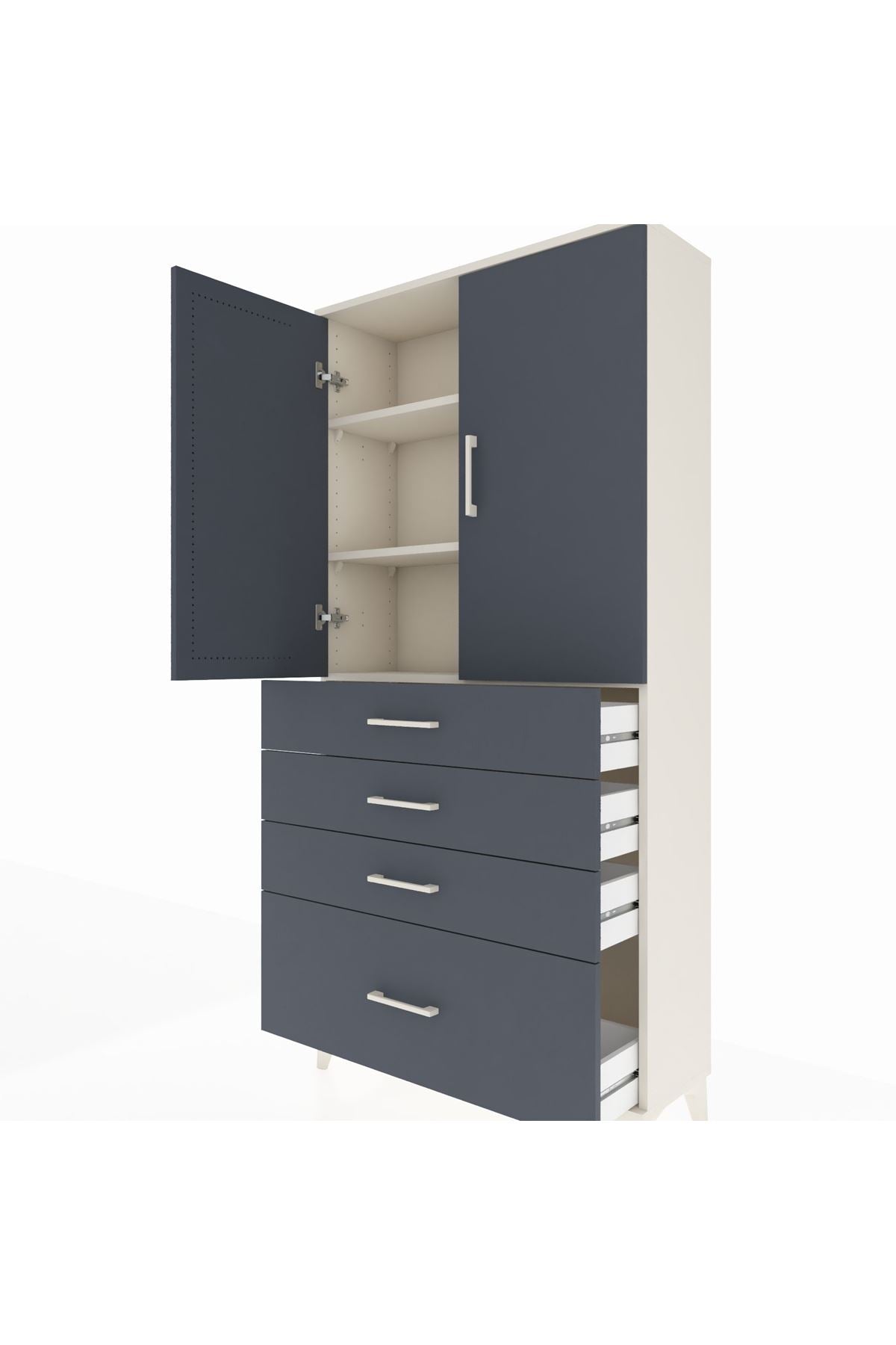 Arges Dolap 3 Raflı 4 Çekmeceli 2 Kapaklı 88x30x182 - S24M013V2A