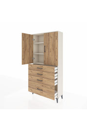 Arges Dolap 3 Raflı 4 Çekmeceli 2 Kapaklı 88x30x182 - S24M013V3A