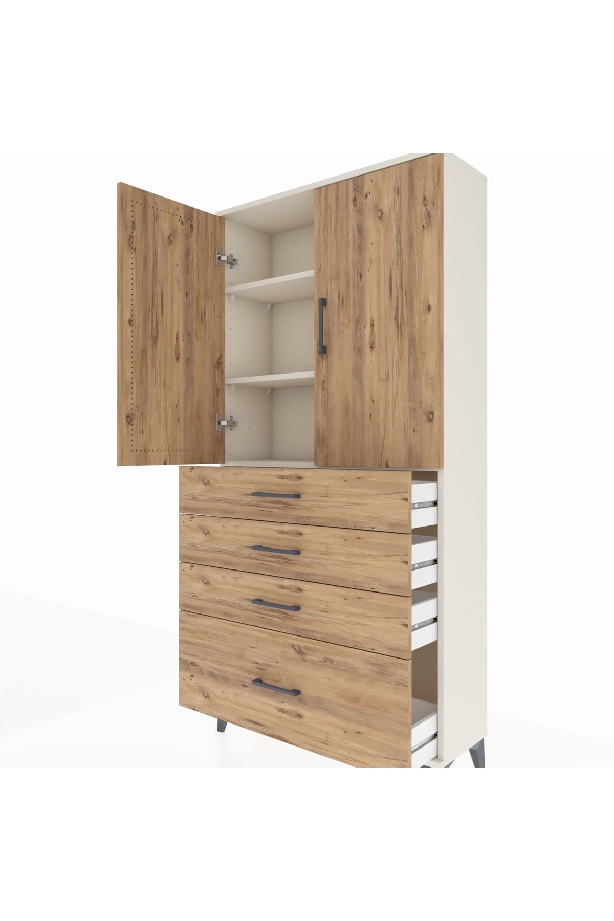 Arges Dolap 3 Raflı 4 Çekmeceli 2 Kapaklı 88x30x182 - S24M013V3A