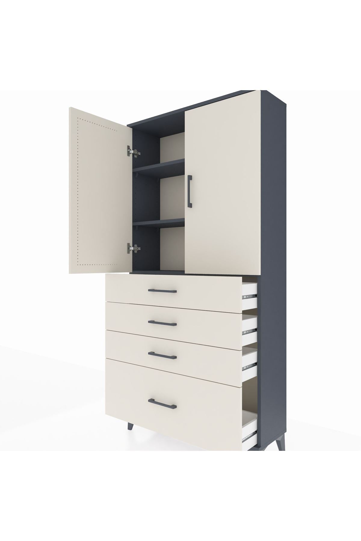 Arges Dolap 3 Raflı 4 Çekmeceli 2 Kapaklı 88x30x182 - S24M013V4A