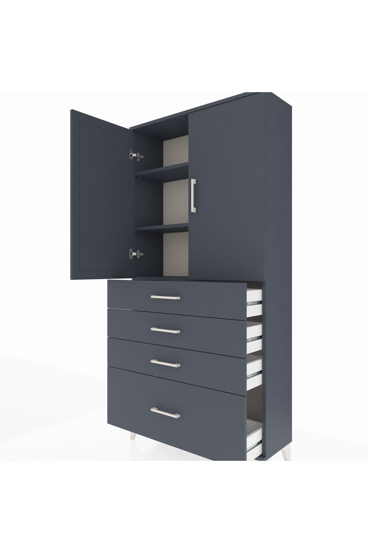 Arges Dolap 3 Raflı 4 Çekmeceli 2 Kapaklı 88x30x182 - S24M013V5A