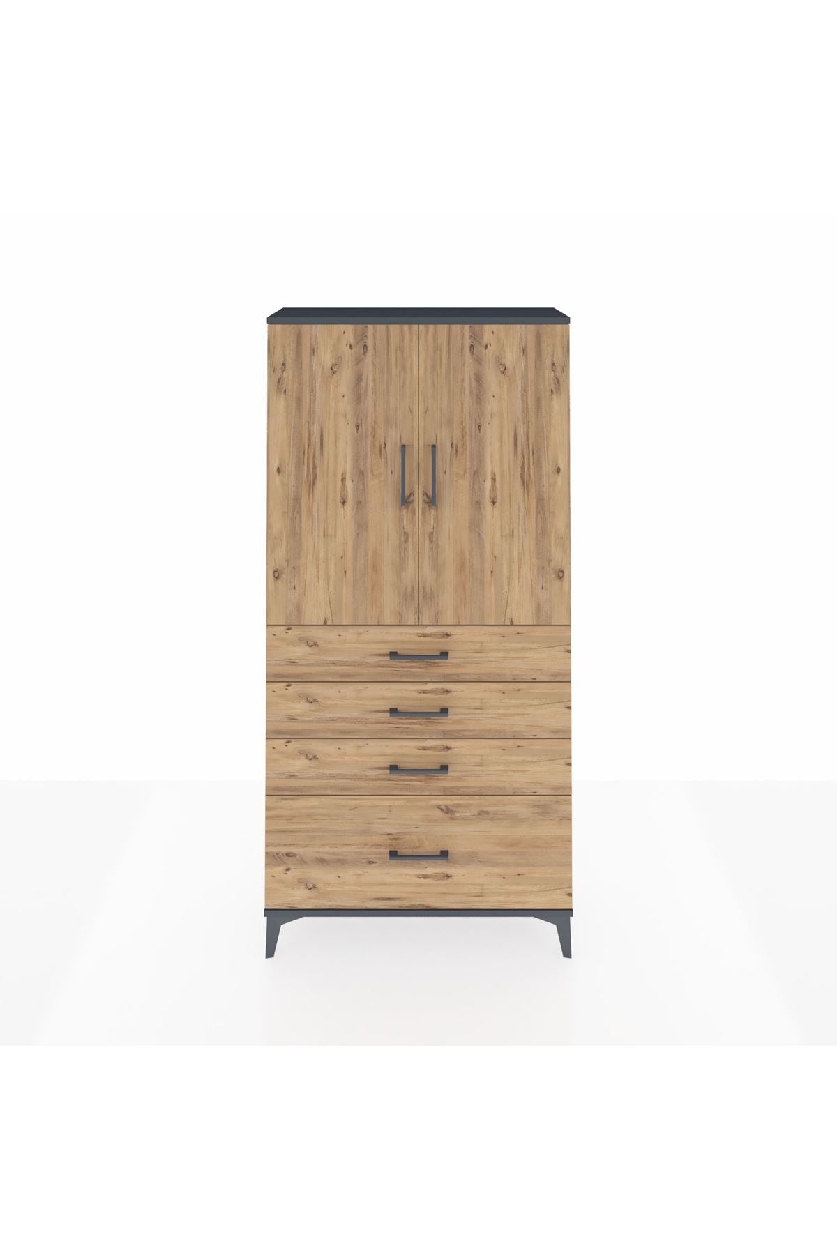 Arges Dolap 3 Raflı 4 Çekmeceli 2 Kapaklı 88x30x182 - S24M013V6A