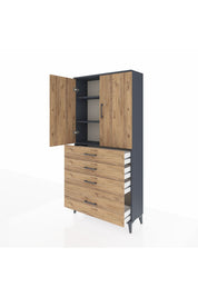 Arges Dolap 3 Raflı 4 Çekmeceli 2 Kapaklı 88x30x182 - S24M013V6A