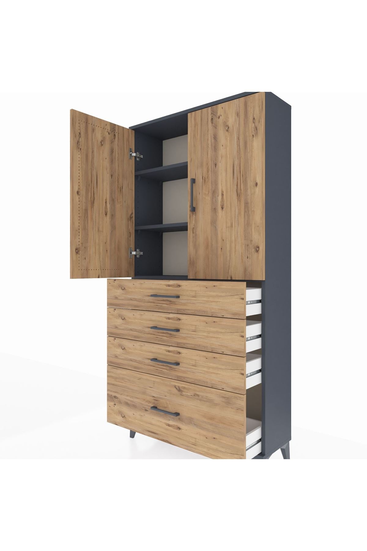 Arges Dolap 3 Raflı 4 Çekmeceli 2 Kapaklı 88x30x182 - S24M013V6A