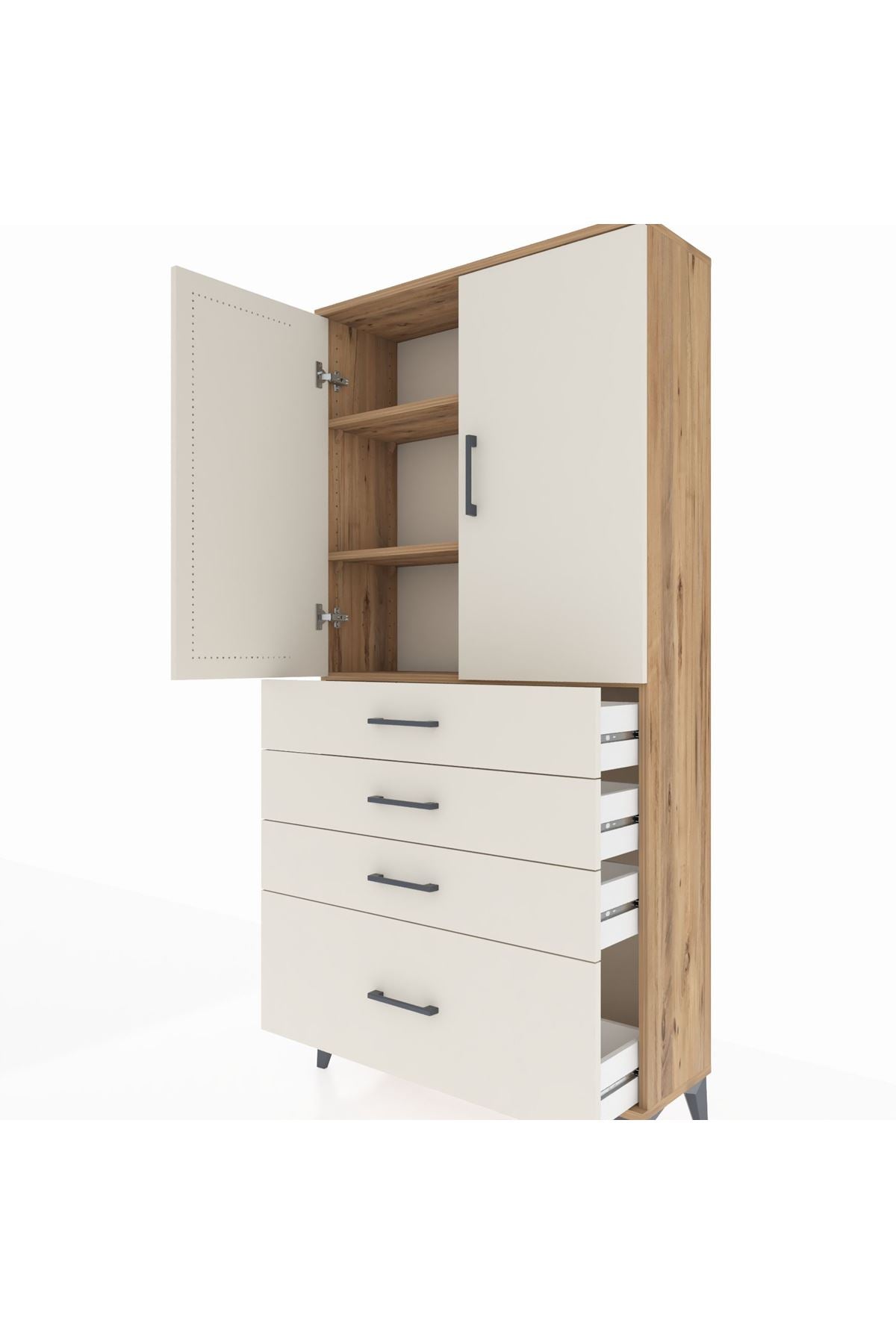 Arges Dolap 3 Raflı 4 Çekmeceli 2 Kapaklı 88x30x182 - S24M013V7A