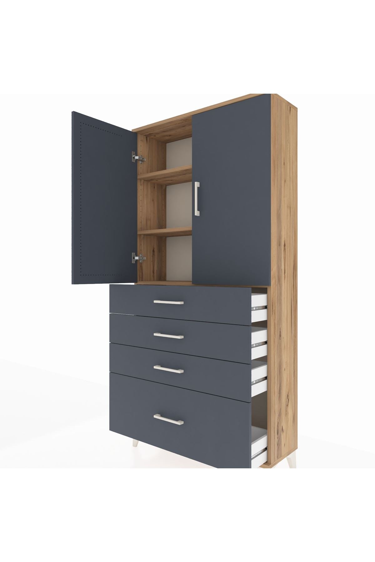 Arges Dolap 3 Raflı 4 Çekmeceli 2 Kapaklı 88x30x182 - S24M013V8A