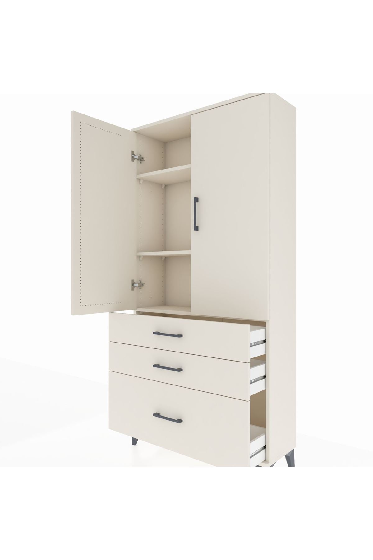 Arges Dolap 3 Raflı 3 Çekmeceli 2 Kapaklı 88x30x182 - S24M014V1A