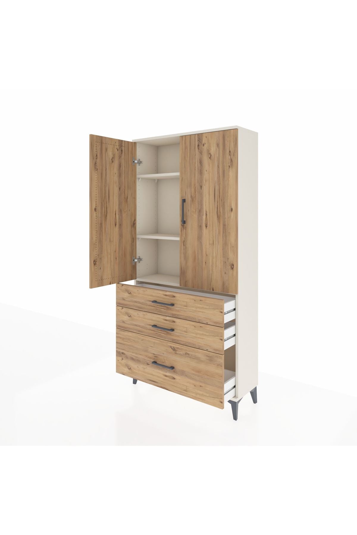 Arges Dolap 3 Raflı 3 Çekmeceli 2 Kapaklı 88x30x182 - S24M014V3A