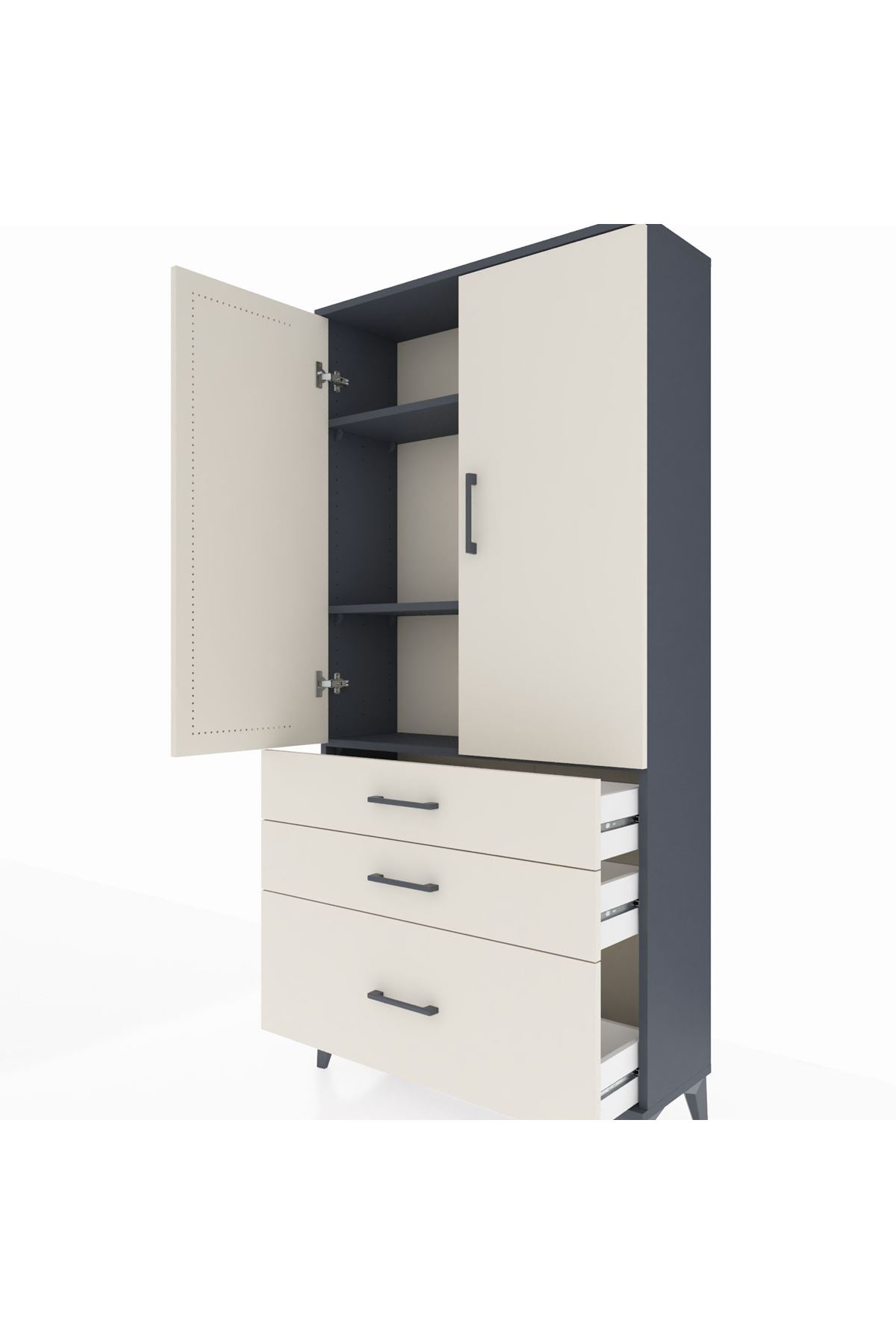 Arges Dolap 3 Raflı 3 Çekmeceli 2 Kapaklı 88x30x182 - S24M014V4A
