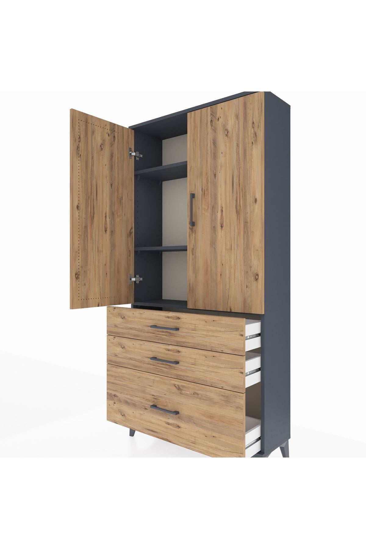 Arges Dolap 3 Raflı 3 Çekmeceli 2 Kapaklı 88x30x182 - S24M014V6A