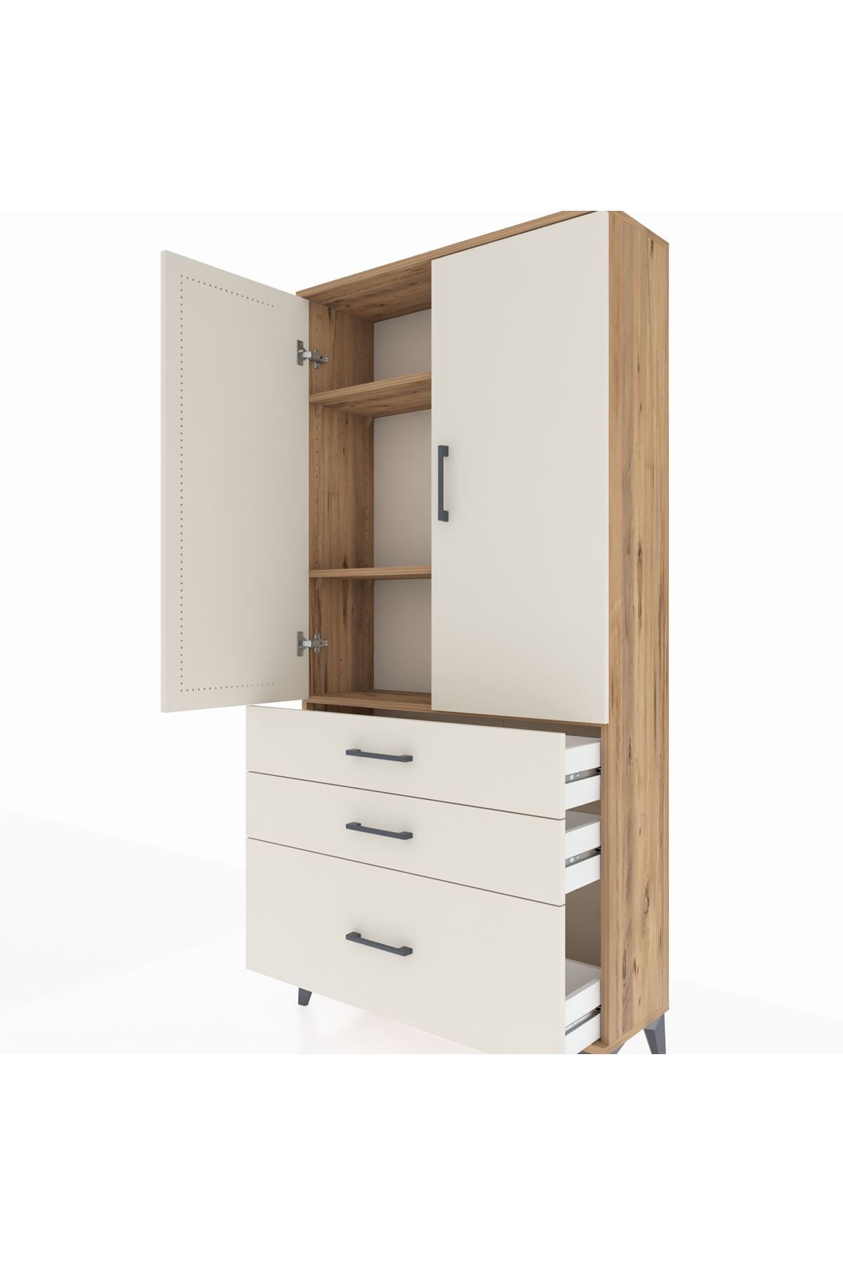 Arges Dolap 3 Raflı 3 Çekmeceli 2 Kapaklı 88x30x182 - S24M014V7A