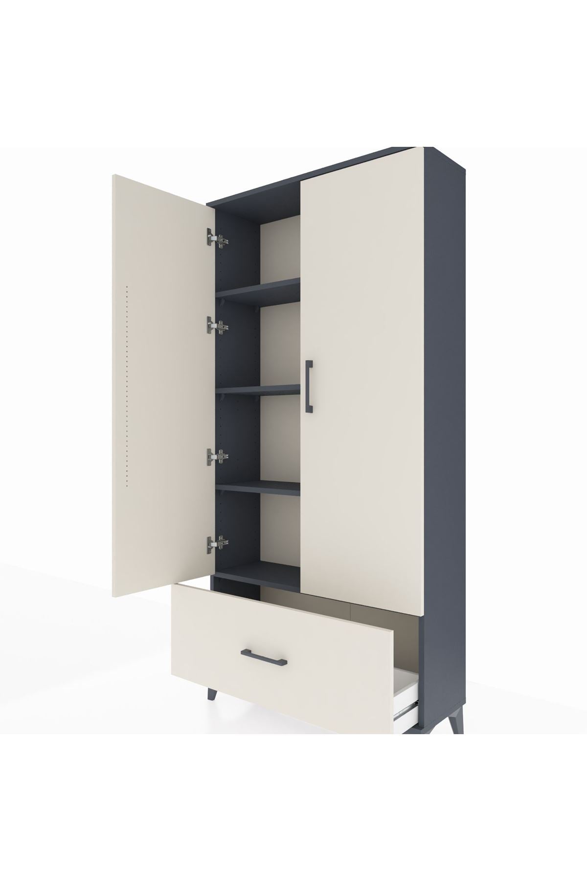 Arges Dolap 4 Raflı Tek Çekmeceli 2 Kapaklı 88x30x182 - S24M016V4A