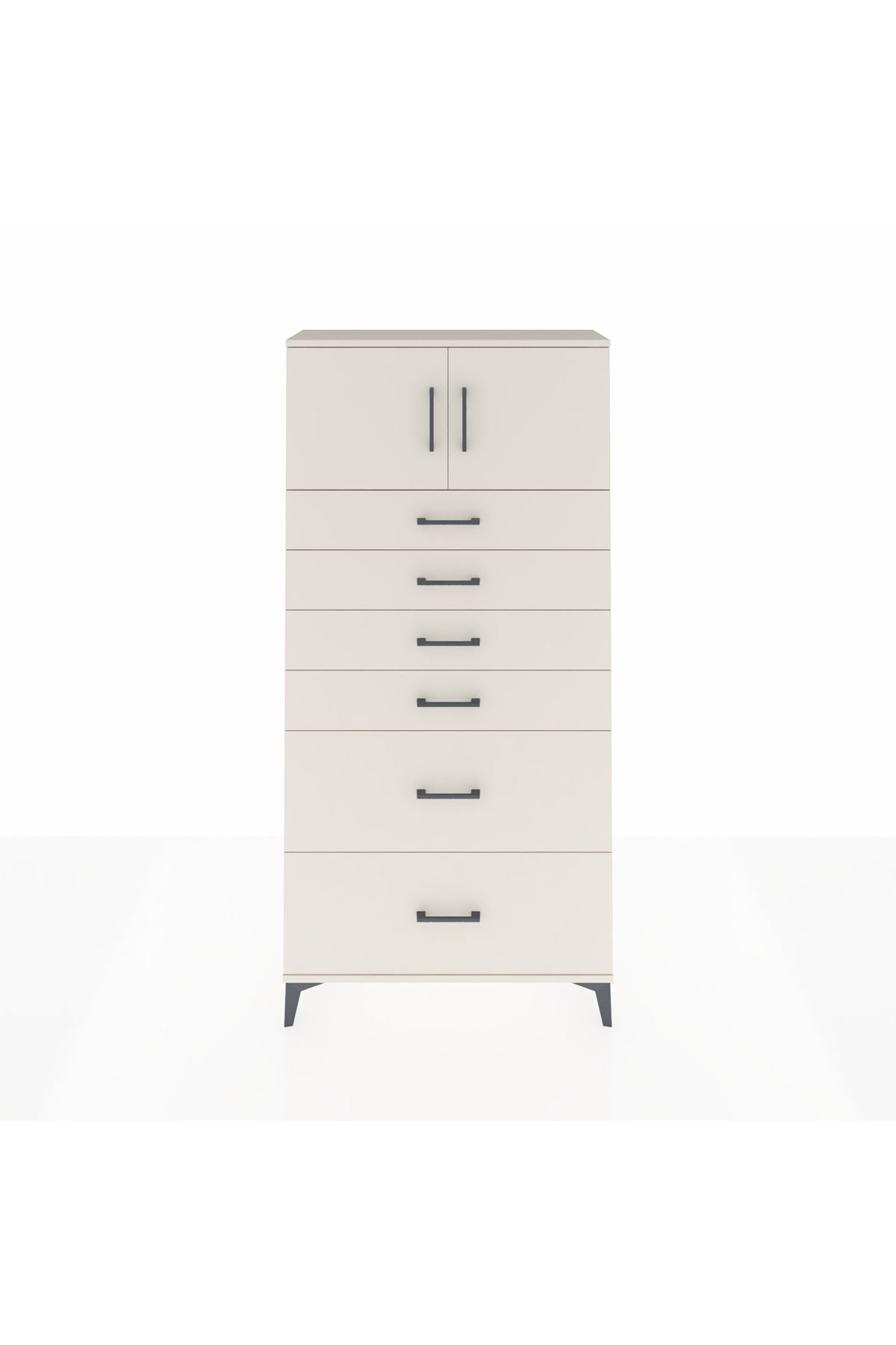 Arges Dolap Tek Raflı 6 Çekmeceli 2 Kapaklı 88x30x182 - S24M017V1A