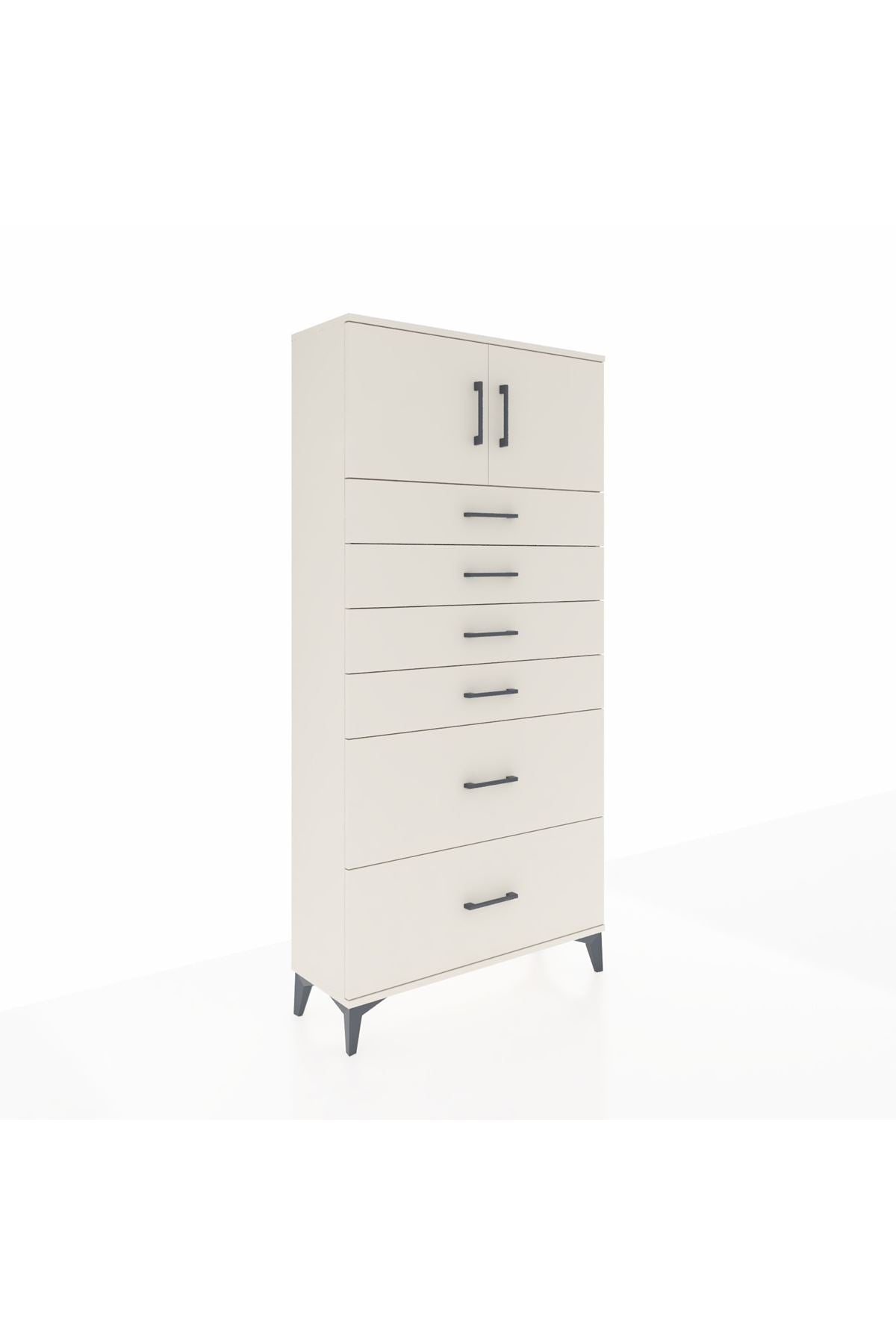Arges Dolap Tek Raflı 6 Çekmeceli 2 Kapaklı 88x30x182 - S24M017V1A