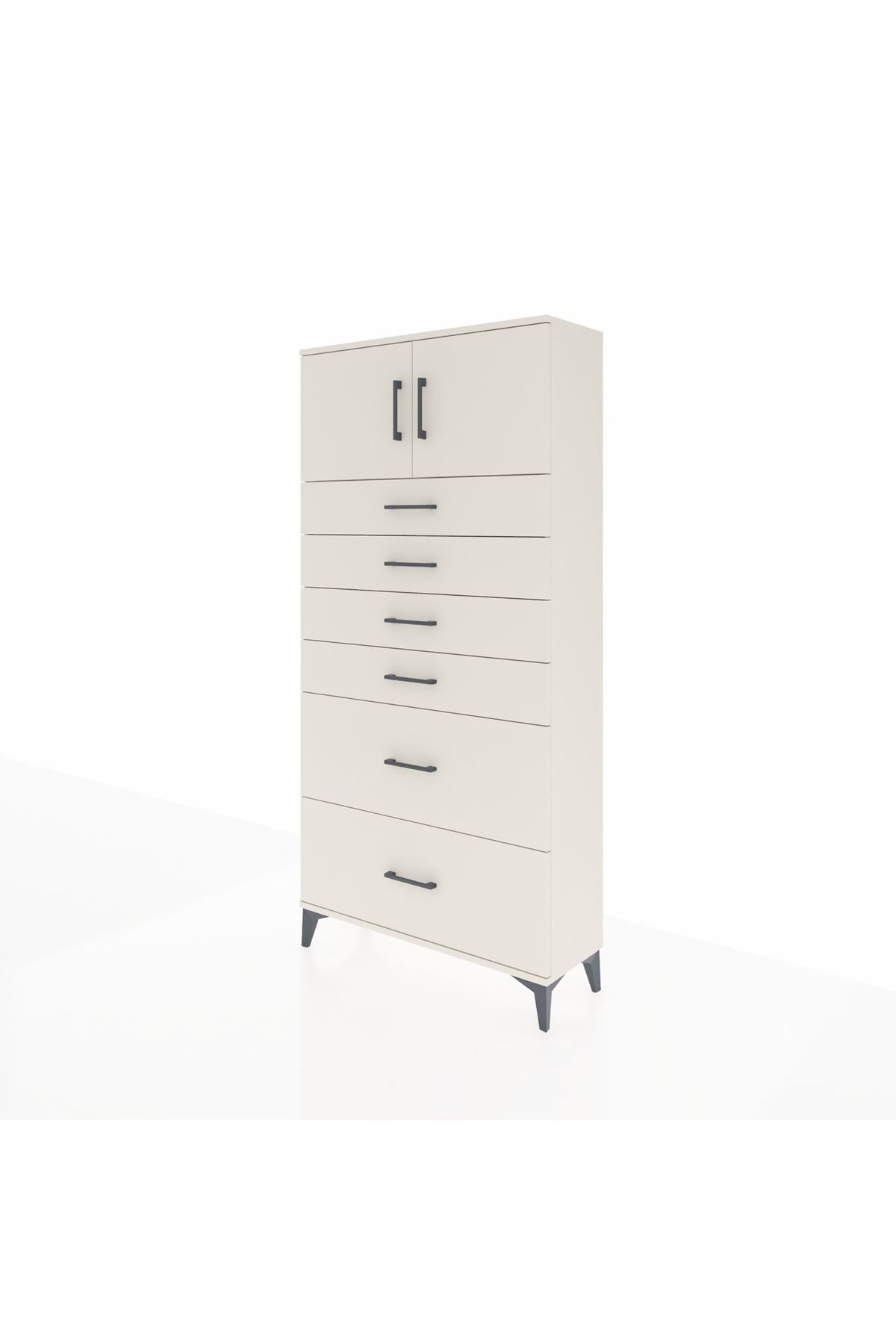 Arges Dolap Tek Raflı 6 Çekmeceli 2 Kapaklı 88x30x182 - S24M017V1A